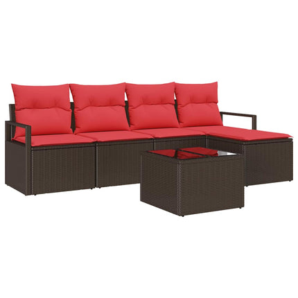 Sofa Sæt 6 stk. Brun og Rød polyrattan