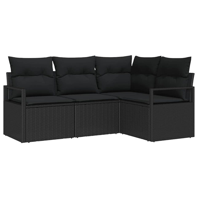 Sofa Sæt med pude med opbevaring 4 pcs Sort polyrattan