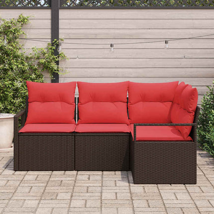 Havesofa Sæt 4 stk. Brun og Rød polyrattan