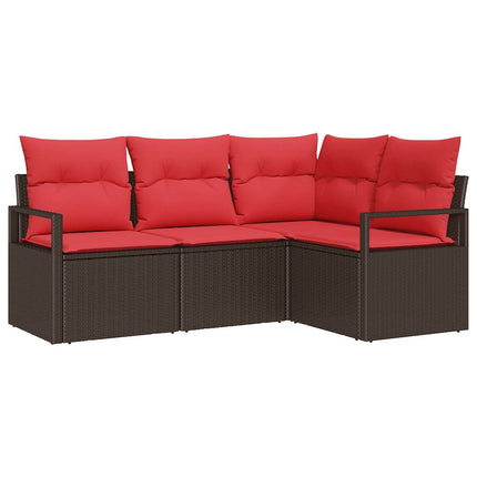 Havesofa Sæt 4 stk. Brun og Rød polyrattan