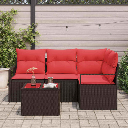 Havesofa Sæt 5 stk. Brun og Rød polyrattan