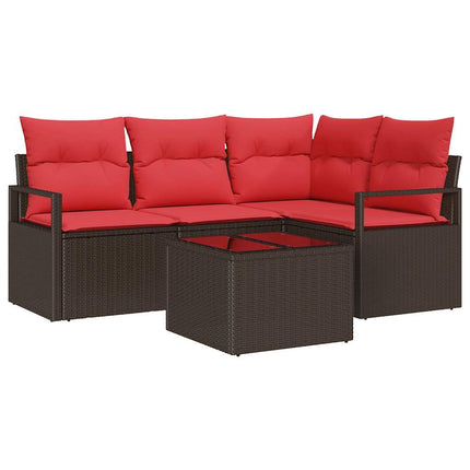 Havesofa Sæt med pude 5 pcs Brun og Rød polyrattan