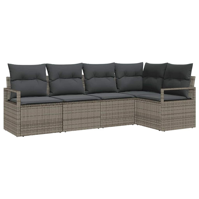 Havesofa Sæt med pude med opbevaring 5 pcs Grå polyrattan
