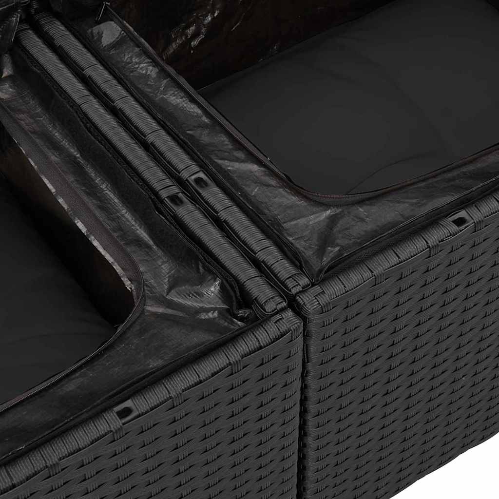 Havesofa Sæt med pude med opbevaring 5 pcs Sort polyrattan