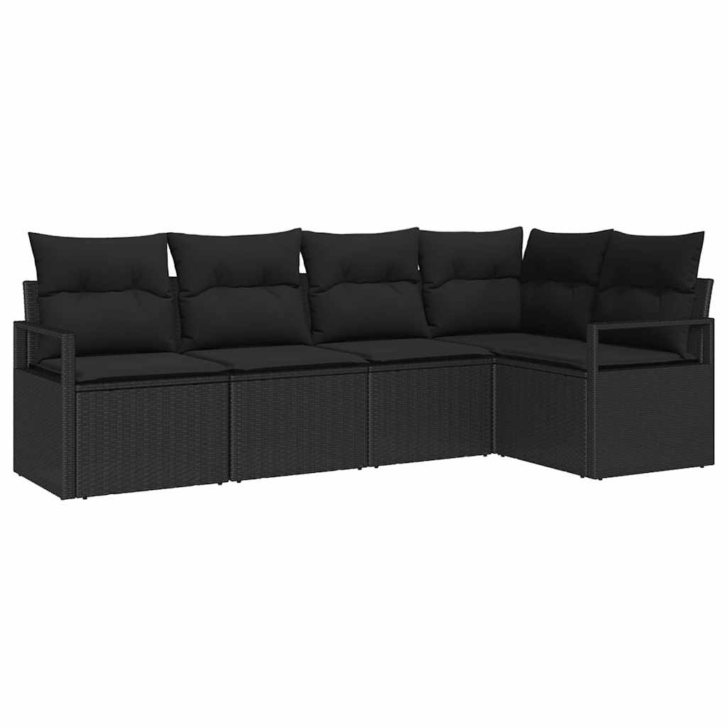 Havesofa Sæt med pude med opbevaring 5 pcs Sort polyrattan