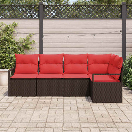 Havesofa Sæt 5 stk. Brun og Rød polyrattan