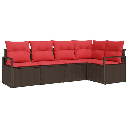 Havesofa Sæt 5 stk. Brun og Rød polyrattan