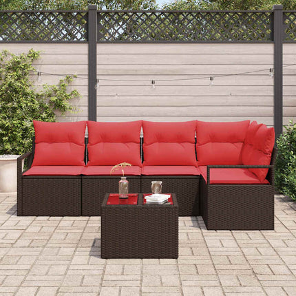 Havesofa Sæt med pude 6 pcs Brun og Rød polyrattan
