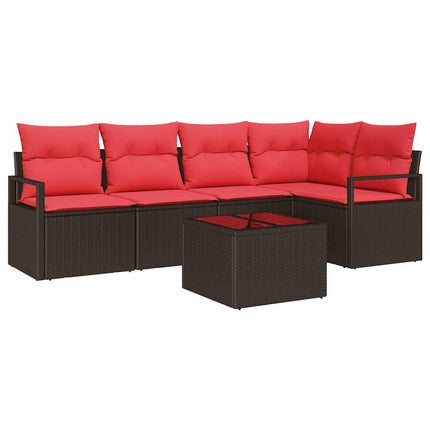 Havesofa Sæt 6 stk. Brun og Rød polyrattan