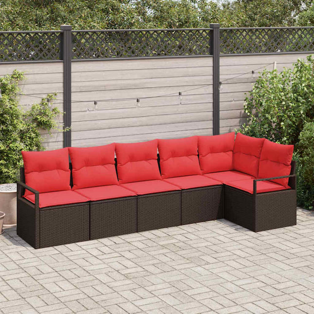 Havesofa Sæt med pude 6 pcs Brun og Rød polyrattan