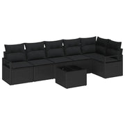 Havesofa Sæt med pude med opbevaring 7 pcs Sort polyrattan