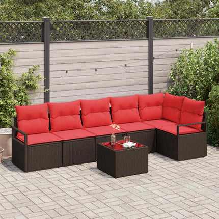 Havesofa Sæt 7 stk. Brun og Rød polyrattan