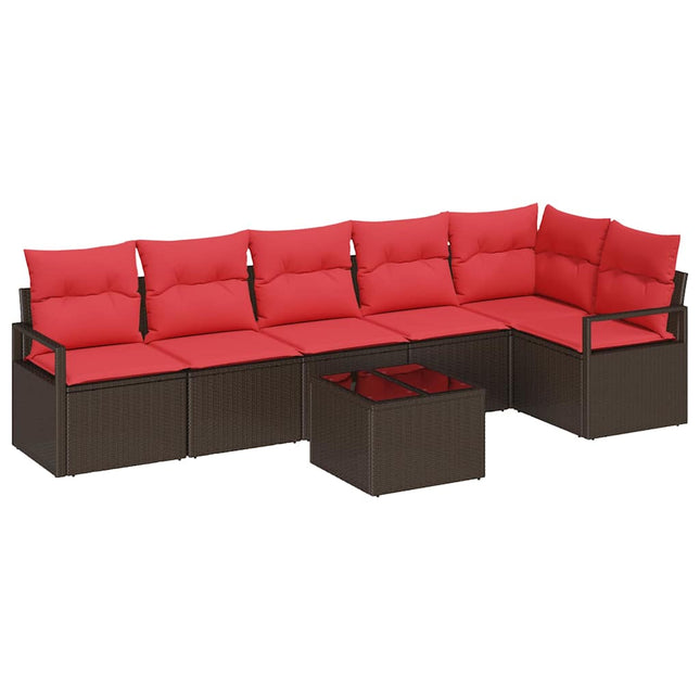 Havesofa Sæt med pude 7 pcs Brun og Rød polyrattan
