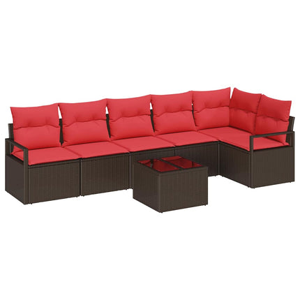 Havesofa Sæt 7 stk. Brun og Rød polyrattan