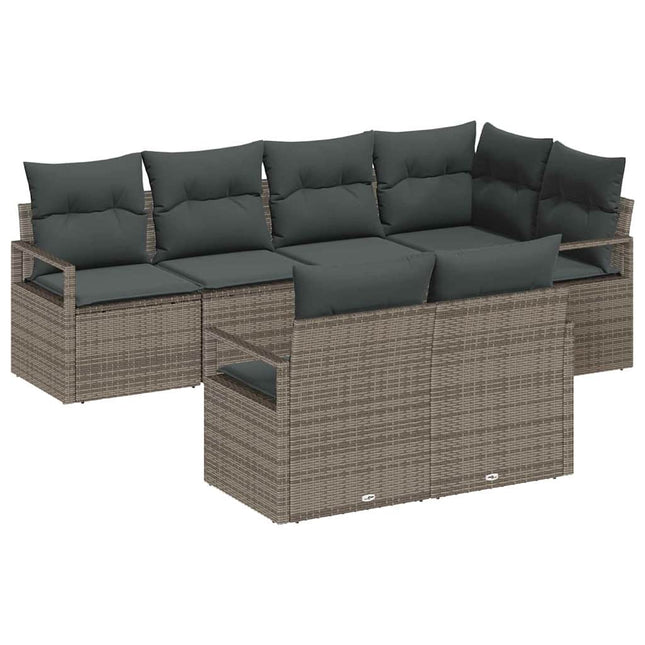 Havesofa Sæt med pude med opbevaring 7 pcs Grå polyrattan