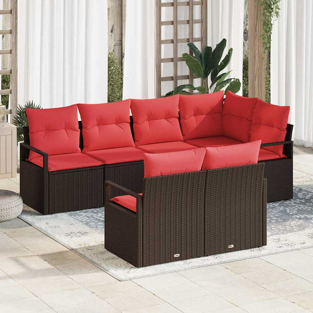 Havesofa Sæt med pude 7 pcs Brun og Rød polyrattan