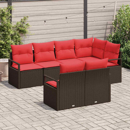 Havesofa Sæt med pude 7 pcs Brun og Rød polyrattan