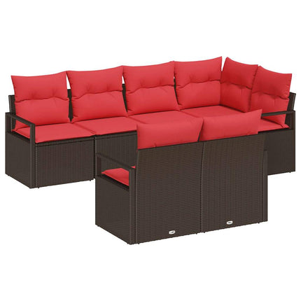 Havesofa Sæt med pude 7 pcs Brun og Rød polyrattan