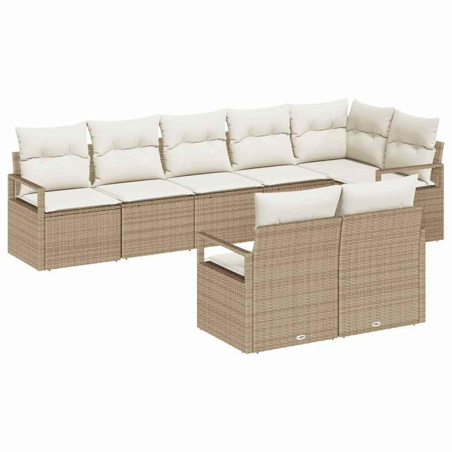 Havesofa Sæt med pude 8 pcs Beige og hvid polyrattan