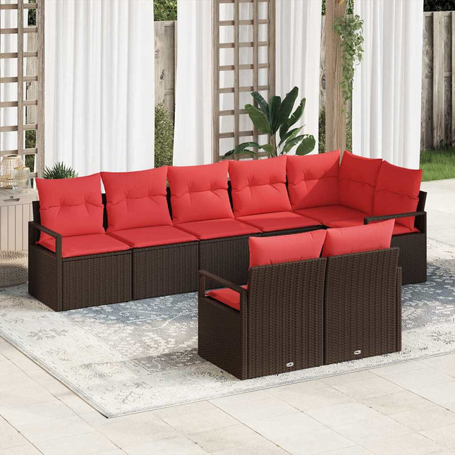 Havesofa Sæt med pude 8 pcs Brun og Rød polyrattan