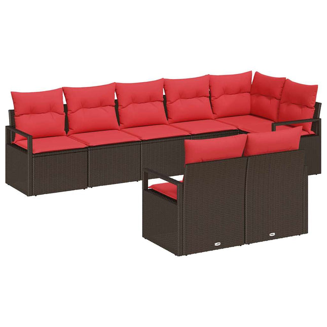Havesofa Sæt med pude 8 pcs Brun og Rød polyrattan