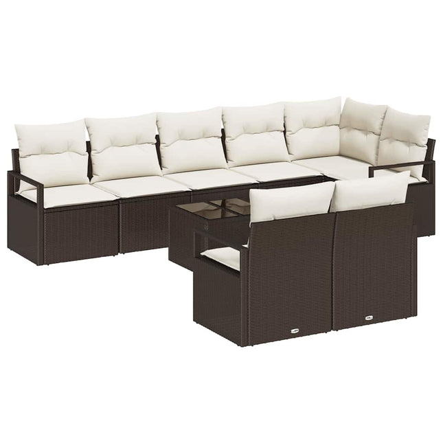 Havesofa Sæt med pude 9 pcs Brun og Creme polyrattan