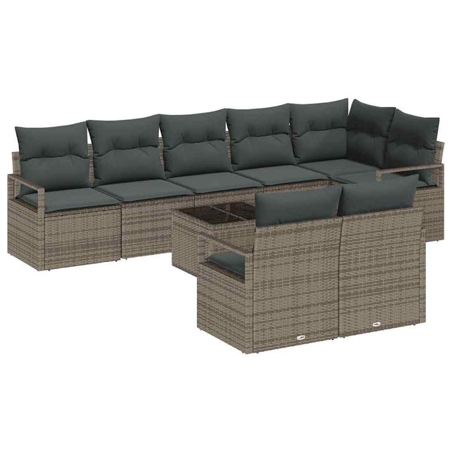 Havesofa Sæt med pude med opbevaring 9 pcs Lysegrå polyrattan