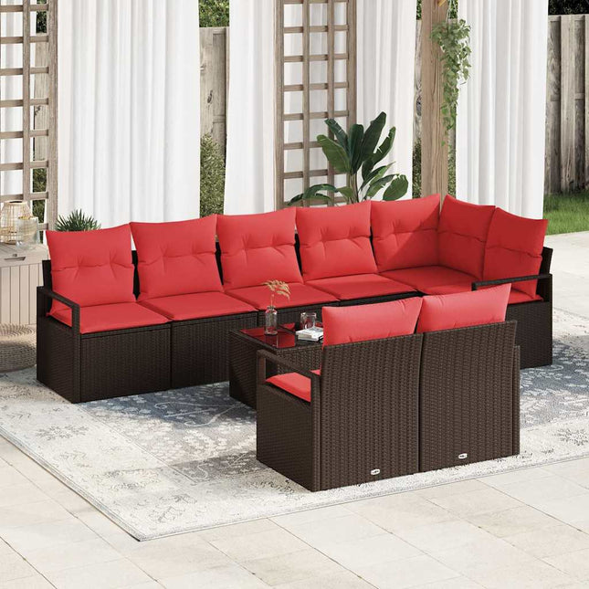 Havesofa Sæt med pude 9 pcs Brun og Rød polyrattan