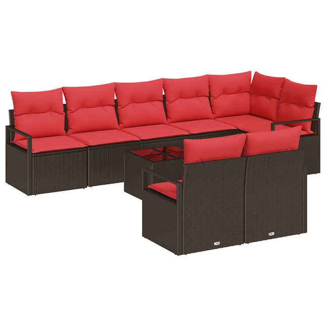 Havesofa Sæt med pude 9 pcs Brun og Rød polyrattan