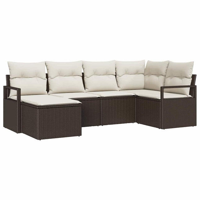 Sofa Sæt med pude med opbevaring 6 pcs Brun og Creme polyrattan