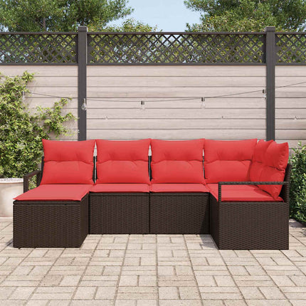 Sofa Sæt med pude med opbevaring 6 pcs Brun og Rød polyrattan