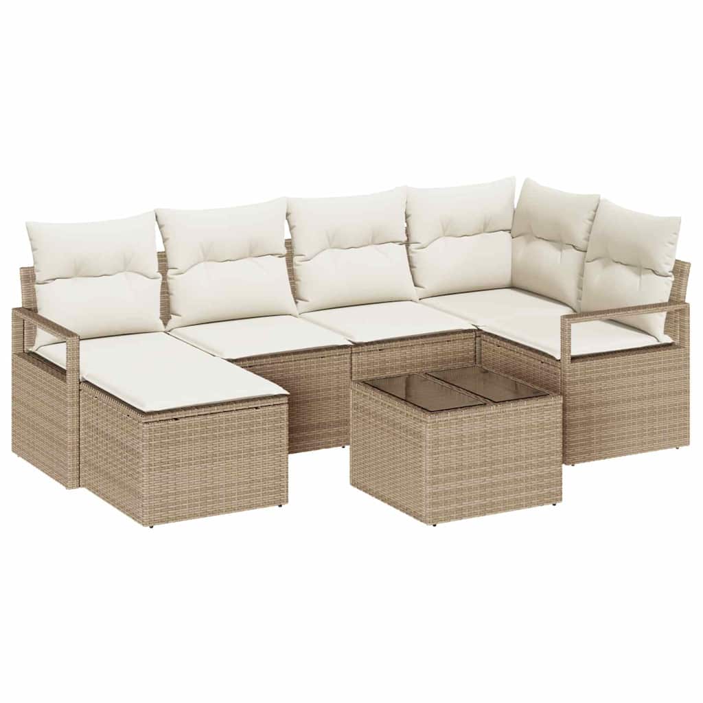 Havesofa Sæt med pude med opbevaring 7 pcs Beige og creme