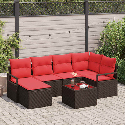Sofa Sæt 7 stk. Brun og Rød polyrattan