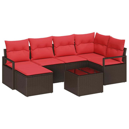 Sofa Sæt 7 stk. Brun og Rød polyrattan