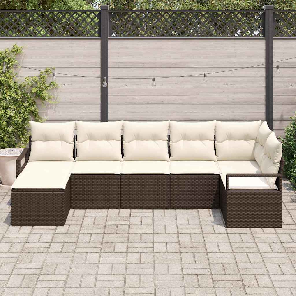 Sofa Sæt med pude med opbevaring 7 pcs Brun og Creme polyrattan