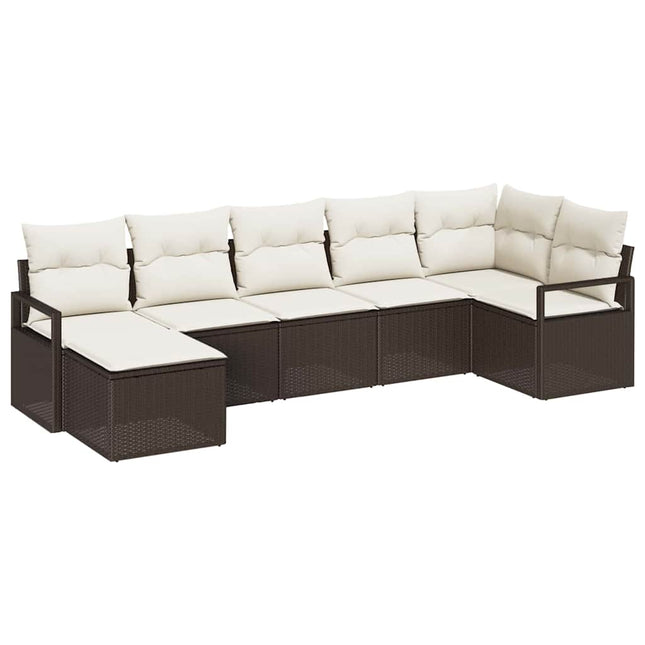 Sofa Sæt med pude med opbevaring 7 pcs Brun og Creme polyrattan