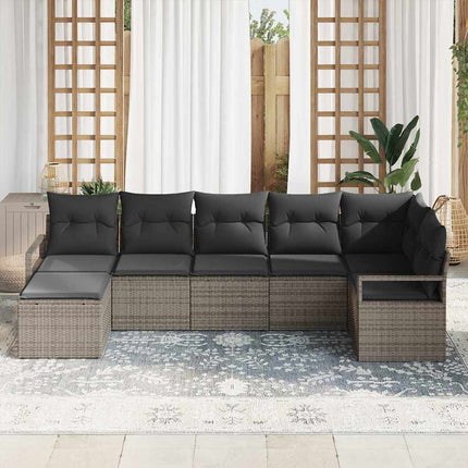 Sofa Sæt med pude med opbevaring 7 pcs Grå polyrattan