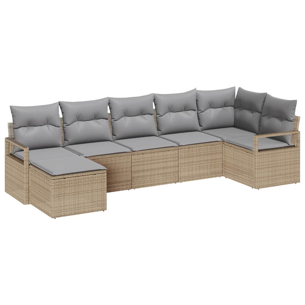 Sofa Sæt med pude 7 pcs Beige og lys grå polyrattan