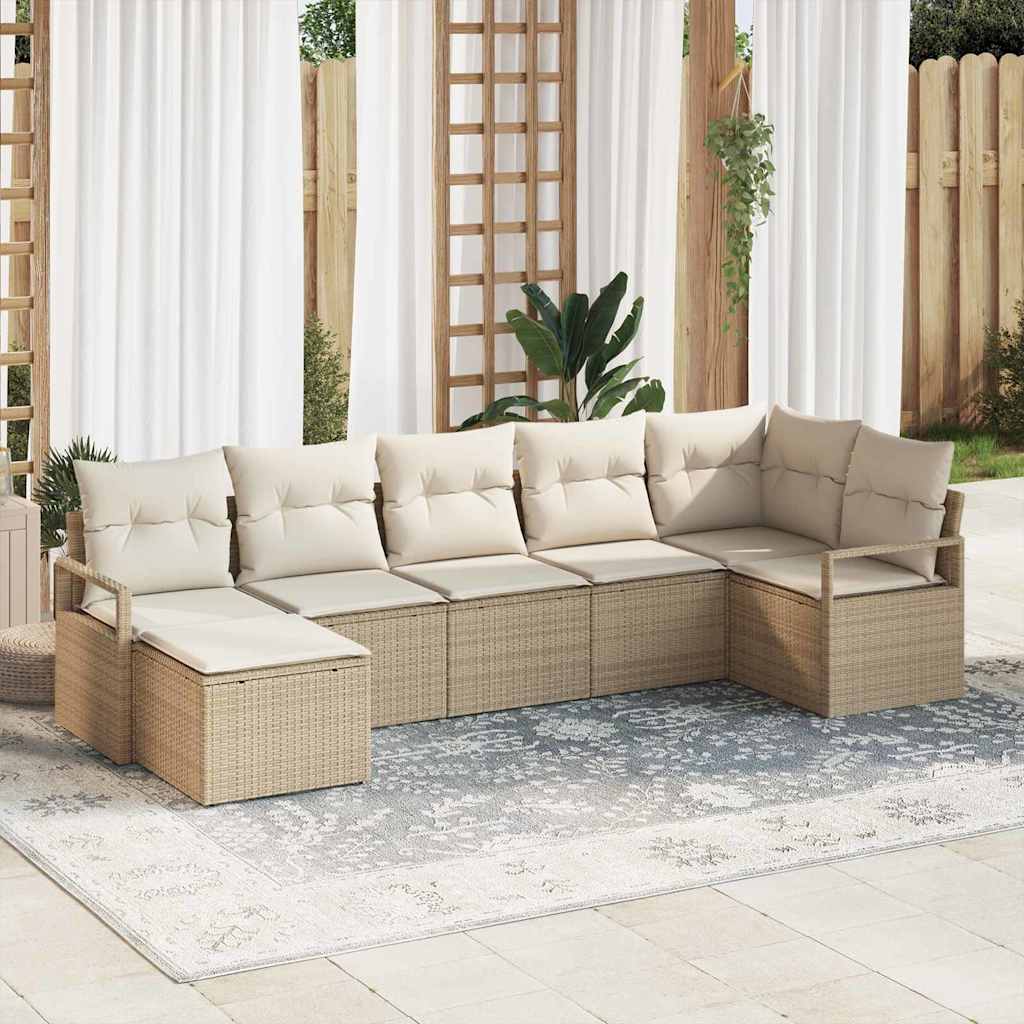 Sofa Sæt med pude 7 pcs Beige og creme polyrattan