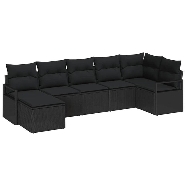 Sofa Sæt med pude med opbevaring 7 pcs Sort polyrattan