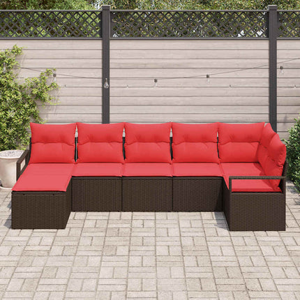 Sofa Sæt 7 stk. Brun og Rød polyrattan