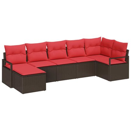 Sofa Sæt 7 stk. Brun og Rød polyrattan