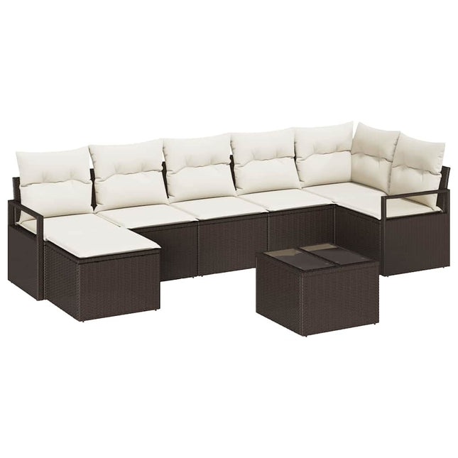 Sofa Sæt med pude med opbevaring 8 pcs Brun og Creme polyrattan