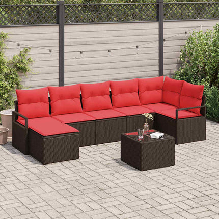 Sofa Sæt 8 stk. Brun og Rød polyrattan