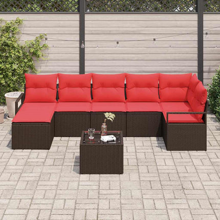 Sofa Sæt 8 stk. Brun og Rød polyrattan
