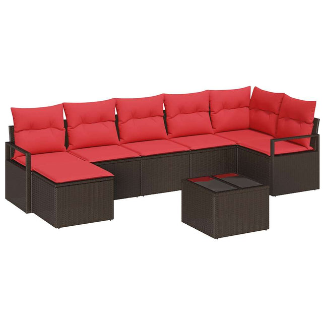 Sofa Sæt med pude med opbevaring 8 pcs Brun og Rød polyrattan