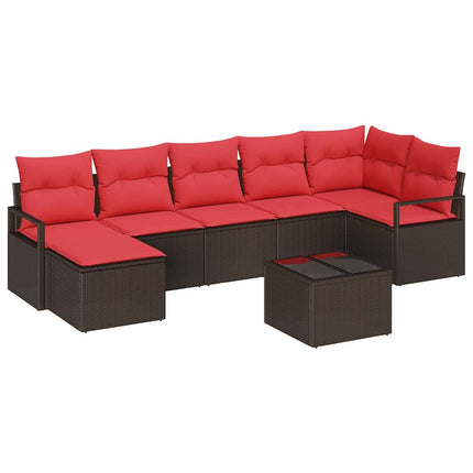 Sofa Sæt 8 stk. Brun og Rød polyrattan