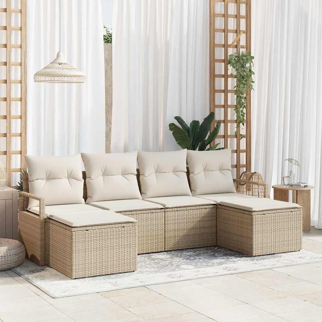 Havesofa Sæt med pude med opbevaring 6 pcs Beige og creme