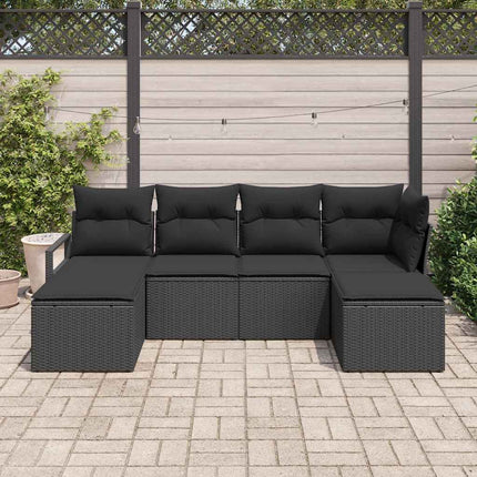 Sofa Sæt med pude med opbevaring 6 pcs Sort polyrattan