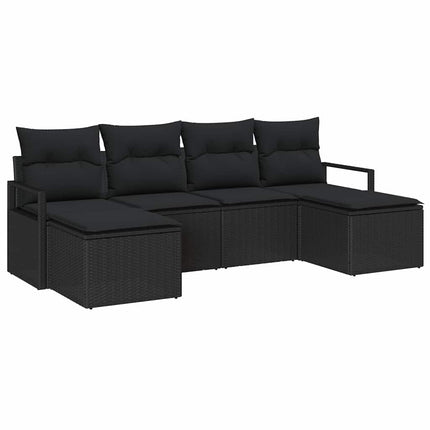 Sofa Sæt med pude med opbevaring 6 pcs Sort polyrattan